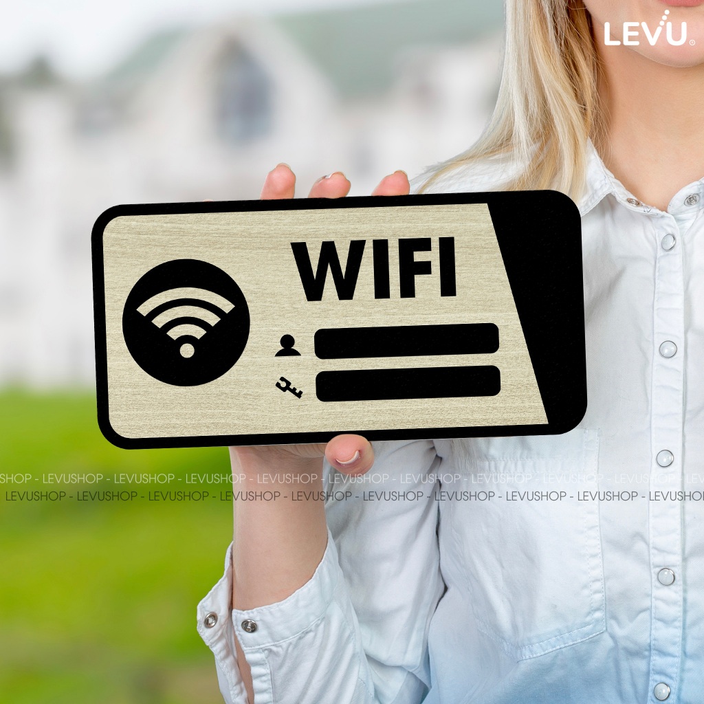 Bảng gỗ khắc tên thông tin wifi TW03 10x20cm mẫu mới trang trí quán cà phê