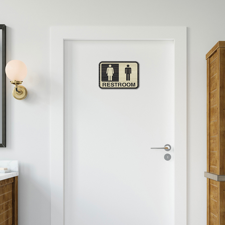 Bảng restroom (toilet, WC) bằng gỗ MDF phủ verneer / trang trí homestay cực chất