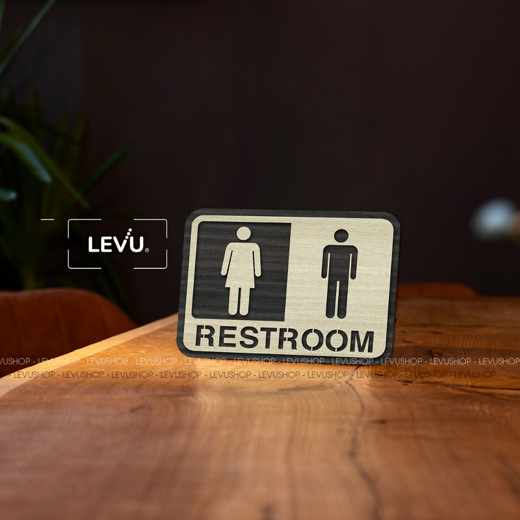 Bảng restroom (toilet, WC) bằng gỗ MDF phủ verneer / trang trí homestay cực chất