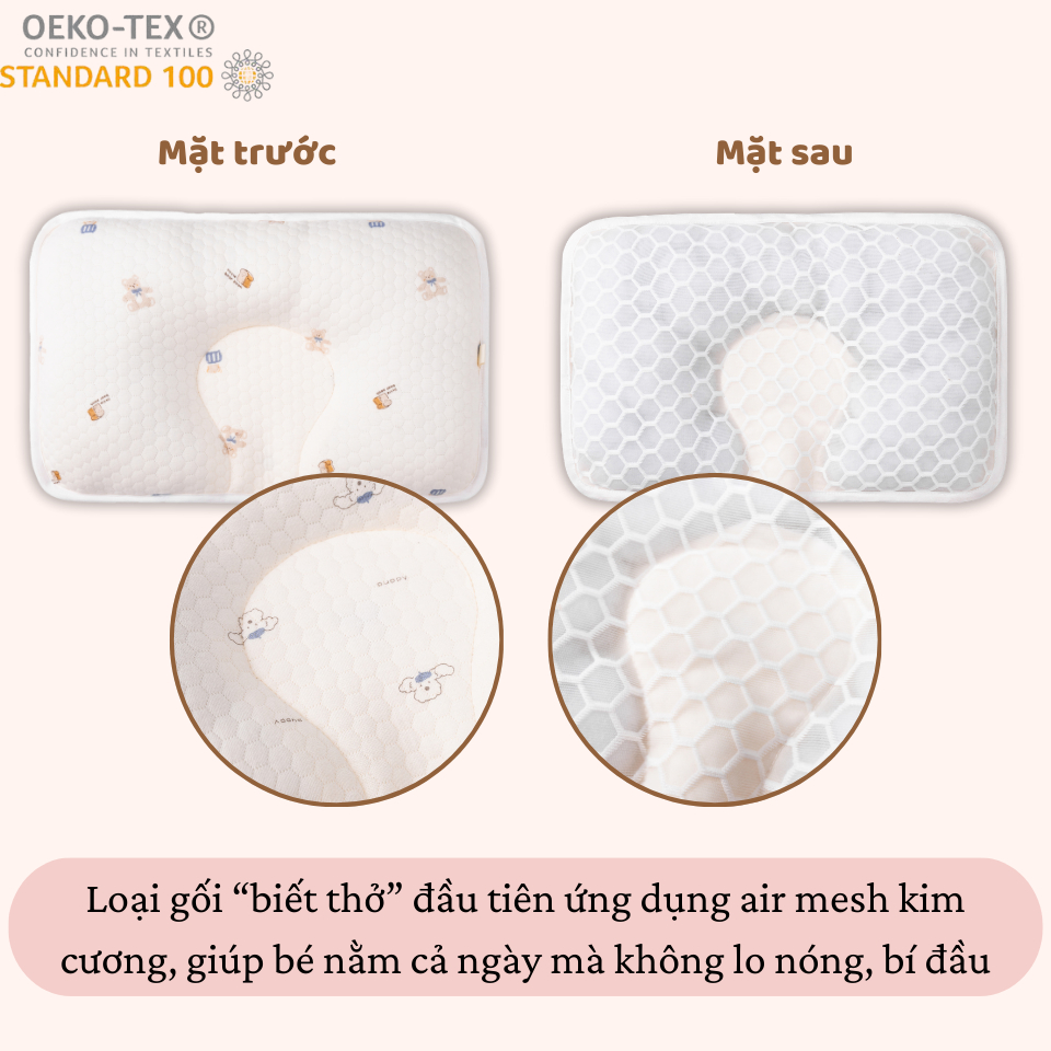 Gối lõm sơ sinh chống méo đầu Unbee chất liệu Bamboo chần bông mềm mại kết hợp lưới thở Air Mesh