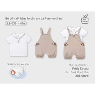 La pomme AW2024 Bộ yếm rời kèm áo cộc tay La Pomme cổ nơ cho bé