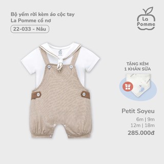La pomme AW2024 Bộ yếm rời kèm áo cộc tay La Pomme cổ nơ cho bé