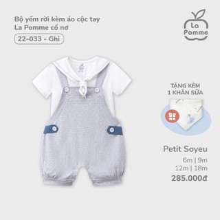 La pomme AW2024 Bộ yếm rời kèm áo cộc tay La Pomme cổ nơ cho bé