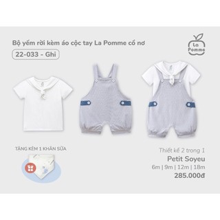La pomme AW2024 Bộ yếm rời kèm áo cộc tay La Pomme cổ nơ cho bé
