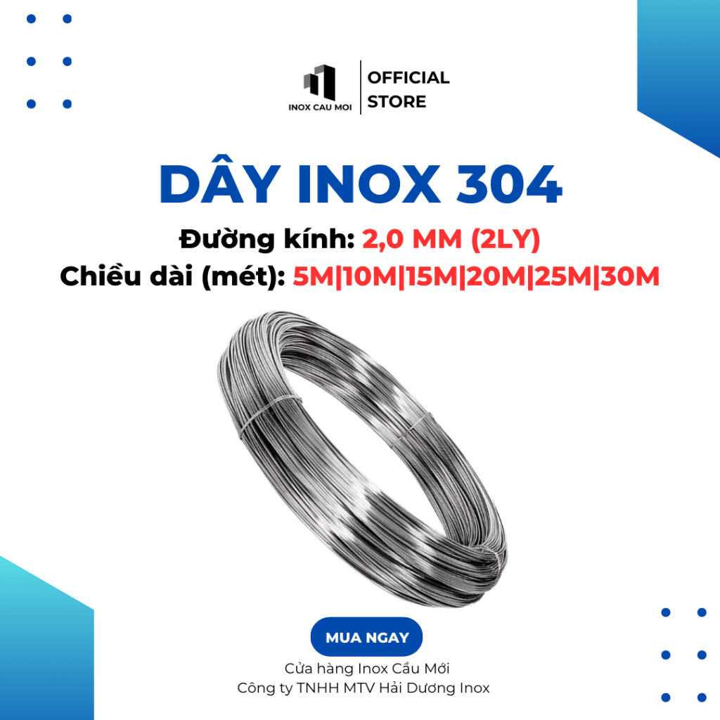 Cuộn Dây Inox 304, Độ Dày 2mm (2ly), Dài 5m/10m/15m/20m/25m/30m