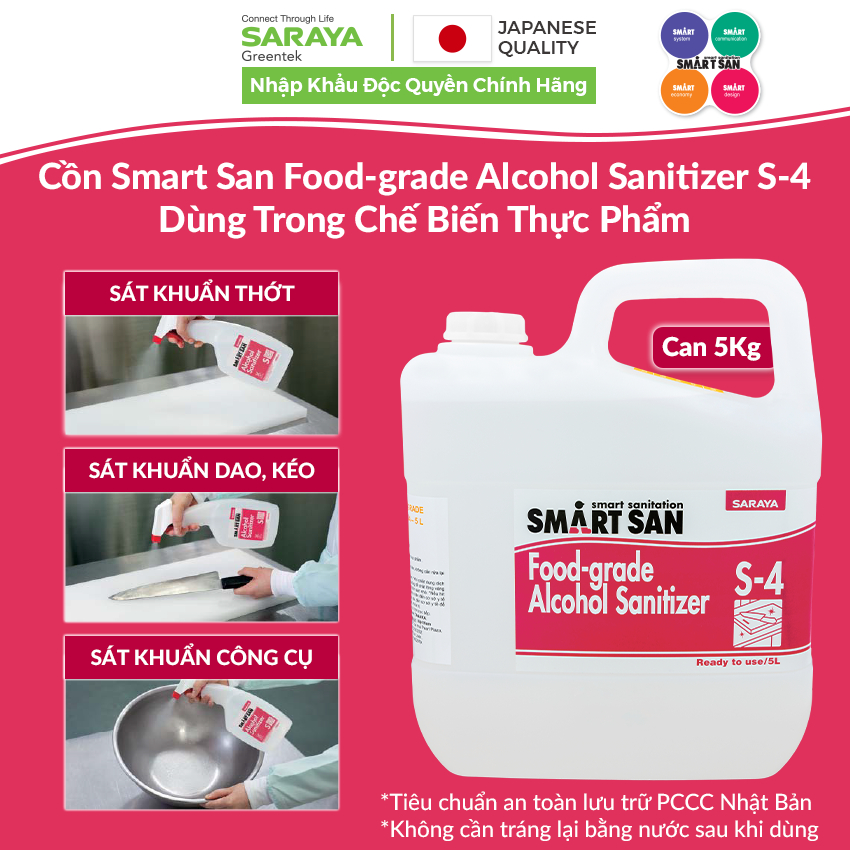 Ảnh Cồn Smart San Food-grade Alcohol Sanitizer S-4 Dùng Trong Chế Biến Thực Phẩm - Can 5Kg 1