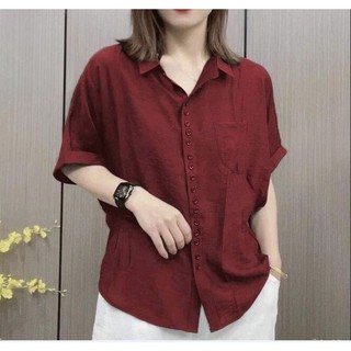 Áo sơ mi nữ chất đũi tơ form tay lỡ chiết eo độc đáo phù hợp đi chơi đi làm SP25