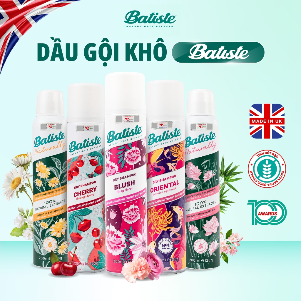 Ảnh Dầu Gội Khô Batiste Dry Shampoo Mini Size 50ml, Full 200ml Hết Ngứa, Hết Bết Dính Tóc Bồng Bềnh Bóng Mượt Tức Khắc 1
