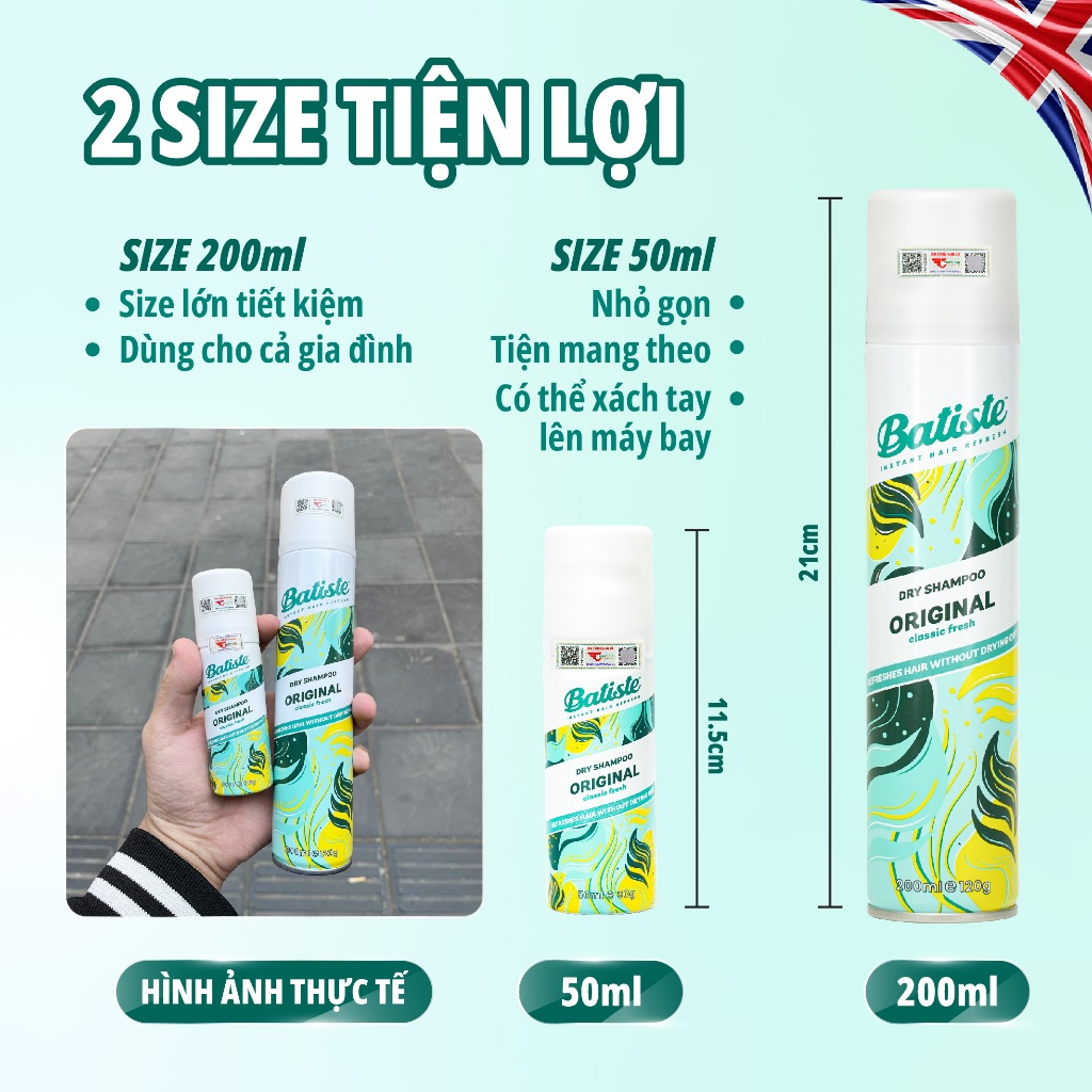 Ảnh Dầu Gội Khô Batiste Dry Shampoo Mini Size 50ml, Full 200ml Hết Ngứa, Hết Bết Dính Tóc Bồng Bềnh Bóng Mượt Tức Khắc 4