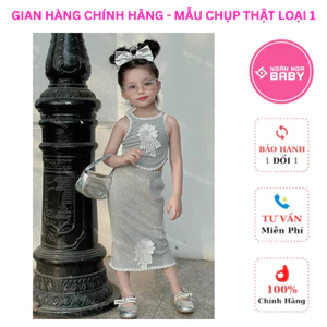 Set Xám Ren Thiết Kế Dáng Dài ĐỘC ĐẸP LẠ, vải co dãn thoáng mát. Đầm Công Chúa NGÂN NGA BABY Dành Cho Bé Gái
