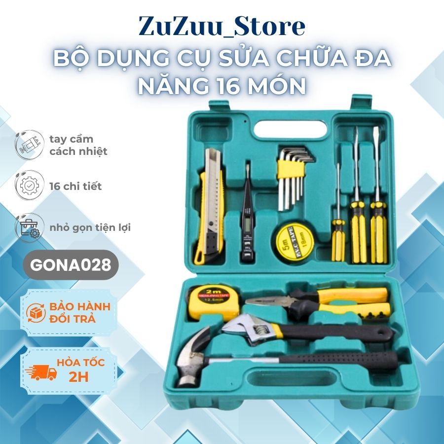 Bộ Dụng Cụ Sửa Chữa Đa Năng GONA 16 Món Búa, Mỏ Lết, Kìm, Thước, Tô Vít, Lục Giác - GONA028