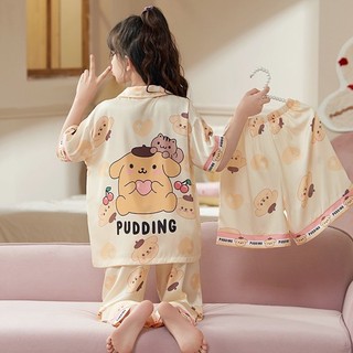 [16KG - 45KG ] Đồ Bộ Bé Gái Pijama Chất Vải Lụa Cao Cấp Tay Ngắn Quần Dài Cho Bé - Bộ ngủ cộc dài lụa trẻ em
