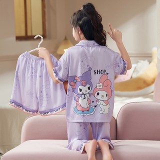 [16KG - 45KG ] Đồ Bộ Bé Gái Pijama Chất Vải Lụa Cao Cấp Tay Ngắn Quần Dài Cho Bé - Bộ ngủ cộc dài lụa trẻ em