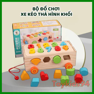 Bộ Đồ Chơi Xe Kéo Thả Hình Kết Hợp Ghép Số Bằng Gỗ Giúp Bé Phát Triển Tư Duy-Toykids94