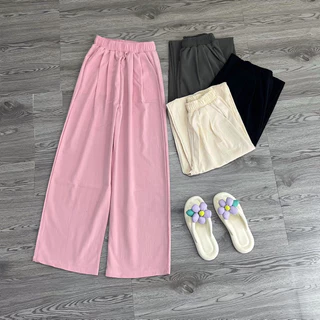 Quần Suông Nữ Dáng Dài,Quần Ống Rộng Cạp Chun Chất Đũi Gân Mềm Lưng Cao JUDIE.Closet