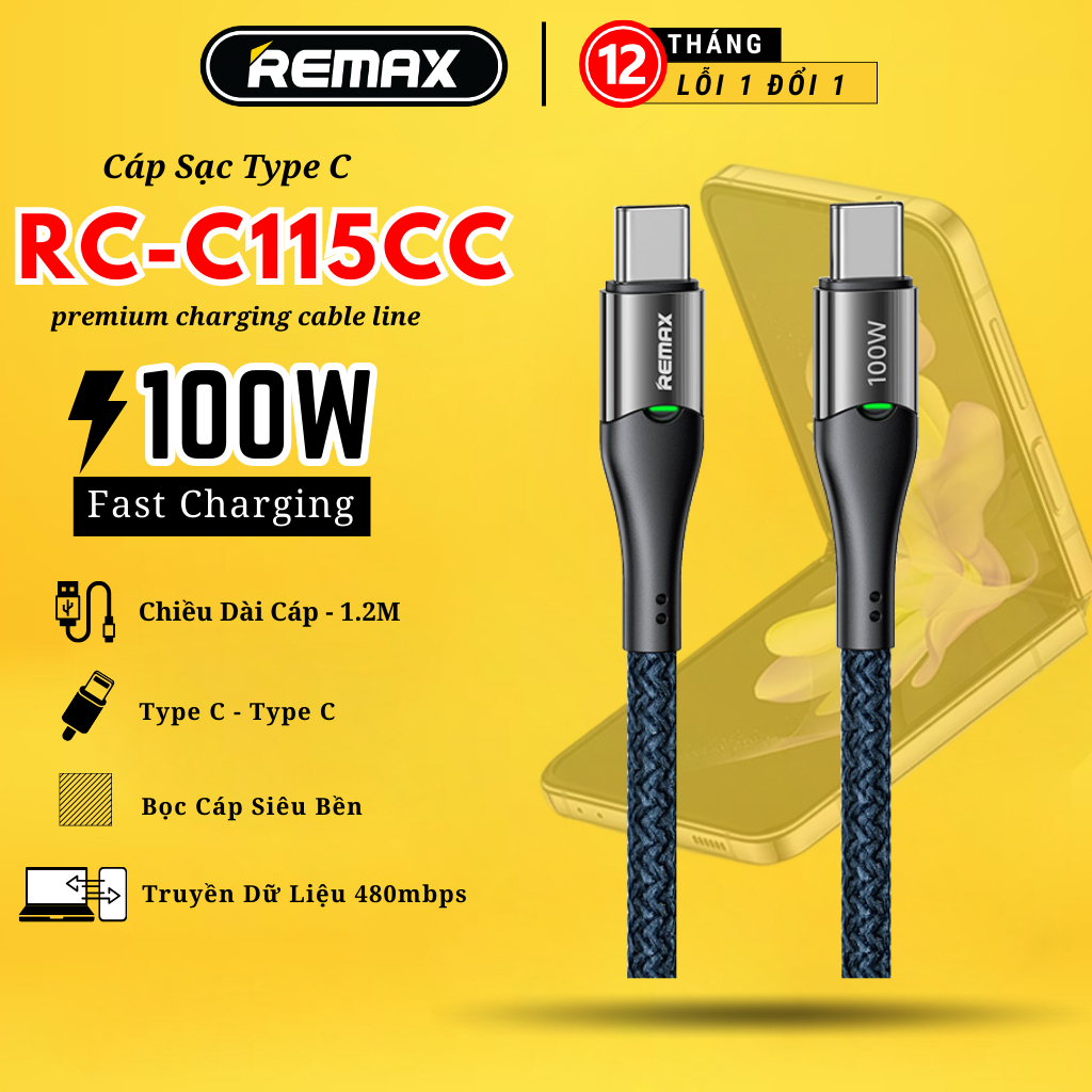 Cáp Sạc Nhanh Type C 100W REMAX RC-C115cc Đầy 50% Pin 15Pro Trong 30 ...