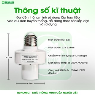 Đui Đèn Thông Minh Wifi Hunonic, Hẹn Giờ Từ Xa Tự Động, Điều Khiển Từ Xa Bằng Điện Thoại