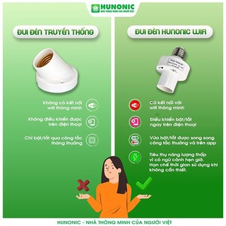 Đui Đèn Thông Minh Wifi Hunonic, Hẹn Giờ Từ Xa Tự Động, Điều Khiển Từ Xa Bằng Điện Thoại