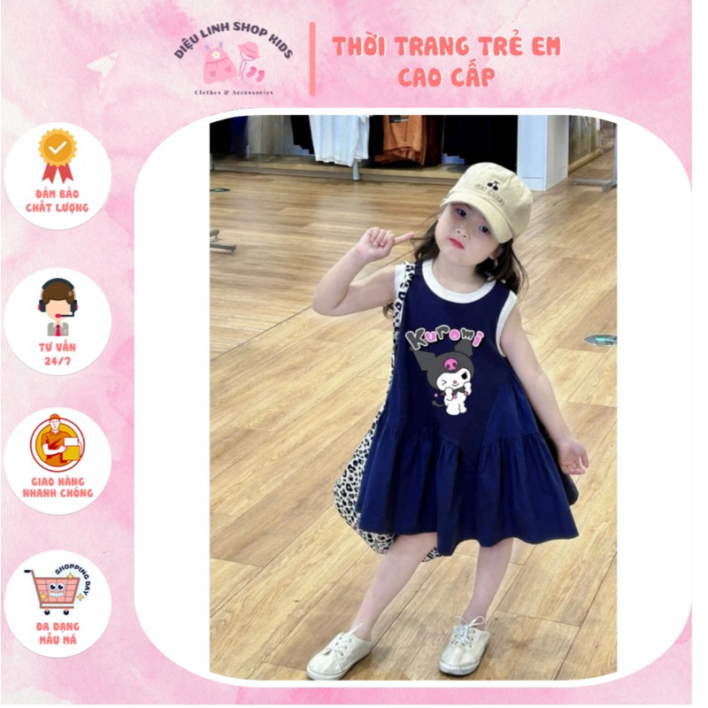 DL33{Diệu Linh Shop kids} váy cotton hoạ tiết kuromi phối tầng xoè chất thô mềm- siêu xinh thoáng mát cho bé gái 8-26kg