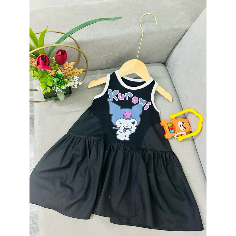 DL33{Diệu Linh Shop kids} váy cotton hoạ tiết kuromi phối tầng xoè chất thô mềm- siêu xinh thoáng mát cho bé gái 8-26kg