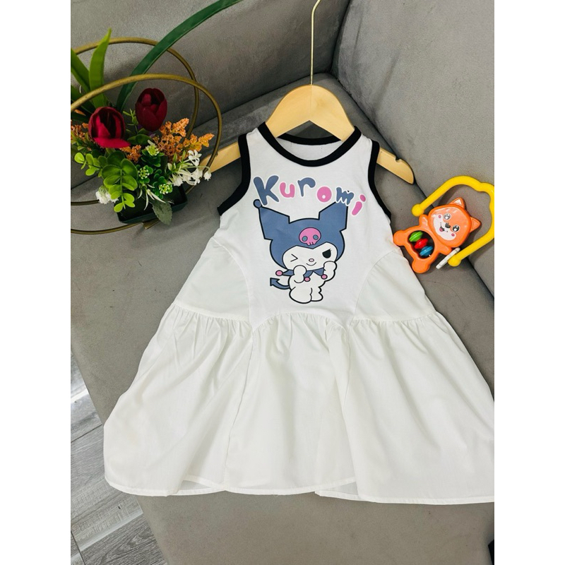 DL33{Diệu Linh Shop kids} váy cotton hoạ tiết kuromi phối tầng xoè chất thô mềm- siêu xinh thoáng mát cho bé gái 8-26kg