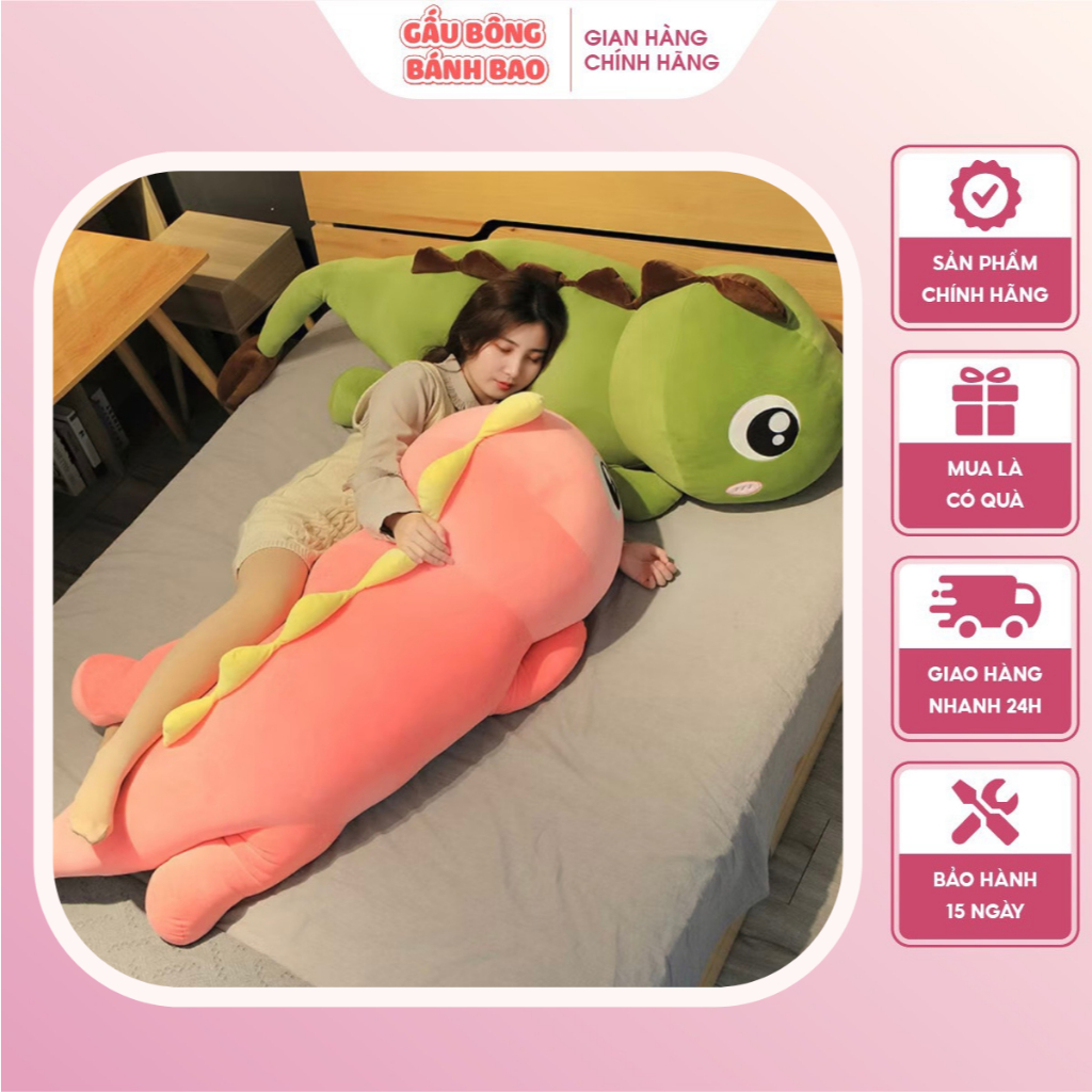 Gấu bông khủng long đuôi tim siêu to khủng lồ, Gối ôm hình thú khủng long chất nhung miniso mền mịn - B11