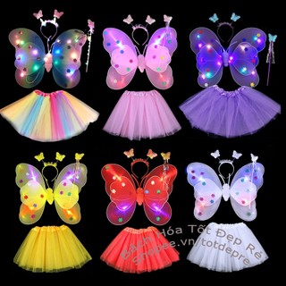 Đồ chơi cánh bướm kép , cánh Thiên thần CÓ ĐÈN kèm bờm gậy phép KHÔNG VÁY giá rẻ cho bé chơi Trung thu