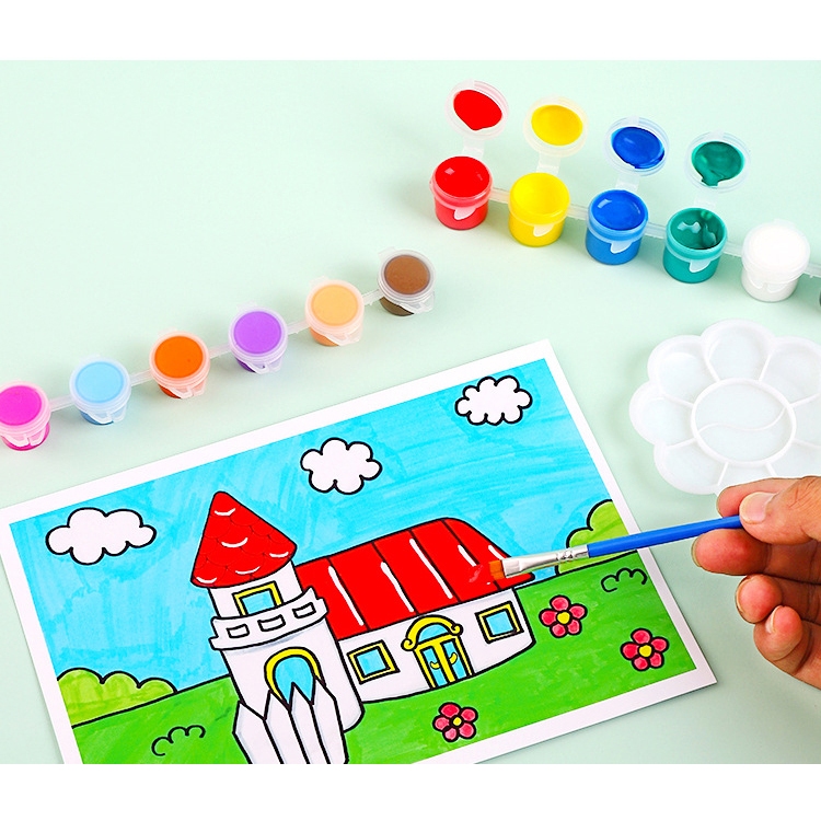 Bộ 6 màu bộ 12 màu acrylic 3ml kèm cọ vẽ, chuyên dụng vẽ tranh, tô tượng, vẽ quần áo, giày, đất sét