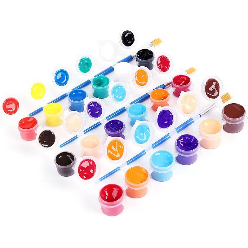 Bộ 6 màu bộ 12 màu acrylic 3ml kèm cọ vẽ, chuyên dụng vẽ tranh, tô tượng, vẽ quần áo, giày, đất sét