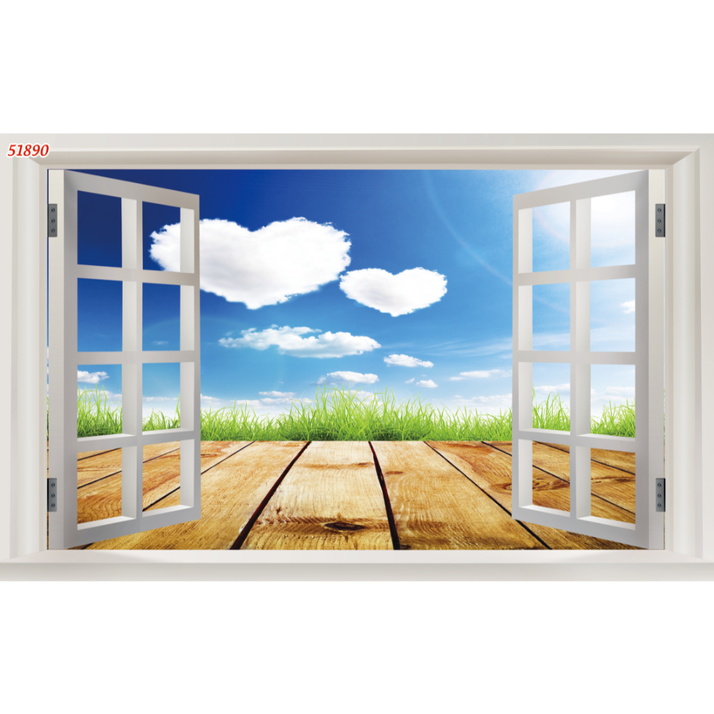 Tranh dán tường 3D vải lụa kim sa chủ đề tranh Cửa Sổ....