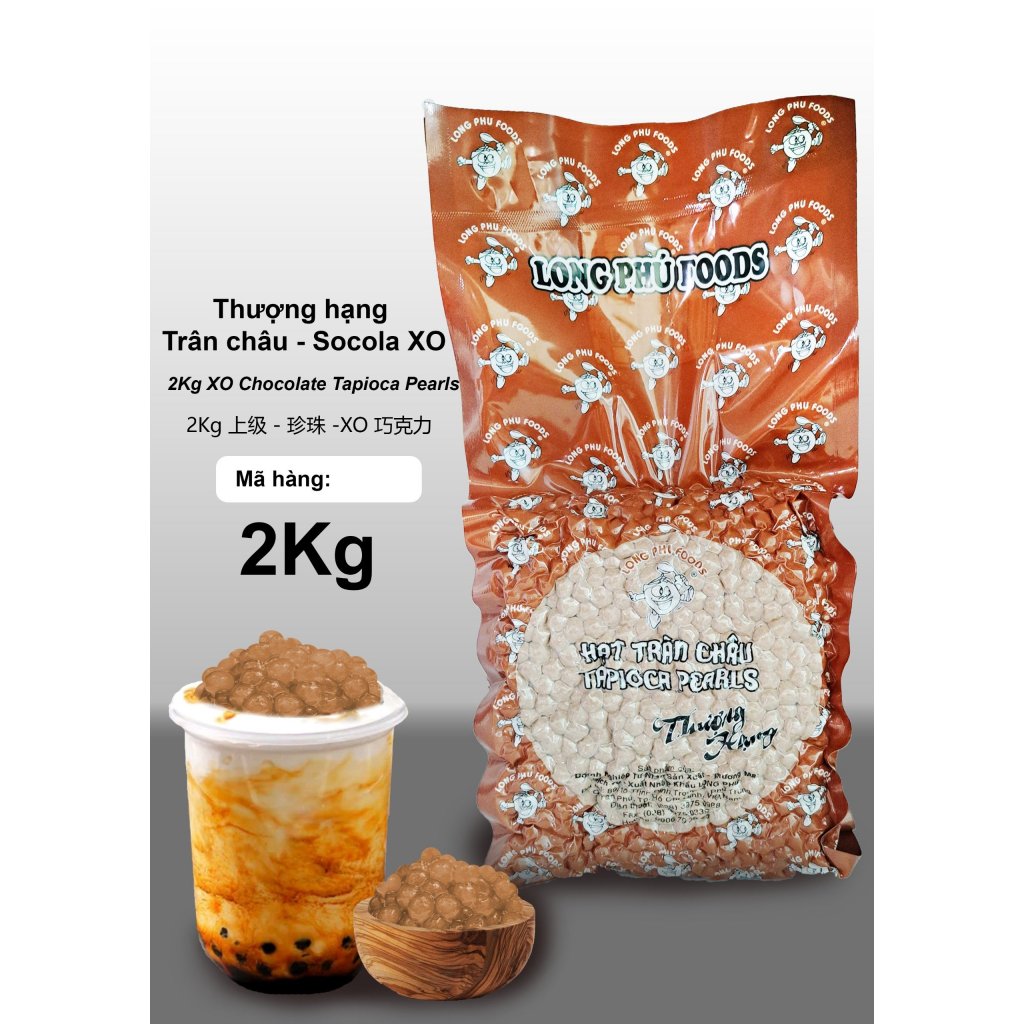 Trân Châu Socola XO Thượng Hạng LONG PHÚ gói 2kg 3kg - Topping, Nguyên Liệu Pha Chế Trà Sữa, Chè.