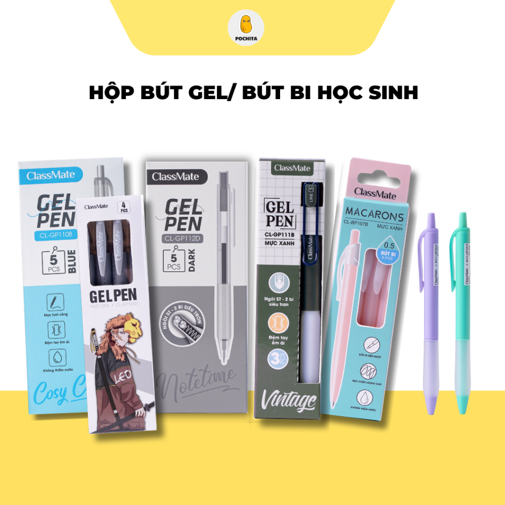 Hộp Bút Gel Bấm Ngòi 0.5mm CLASSMATE, Set Bút Gel Mực Xanh Đen Dành Cho ...