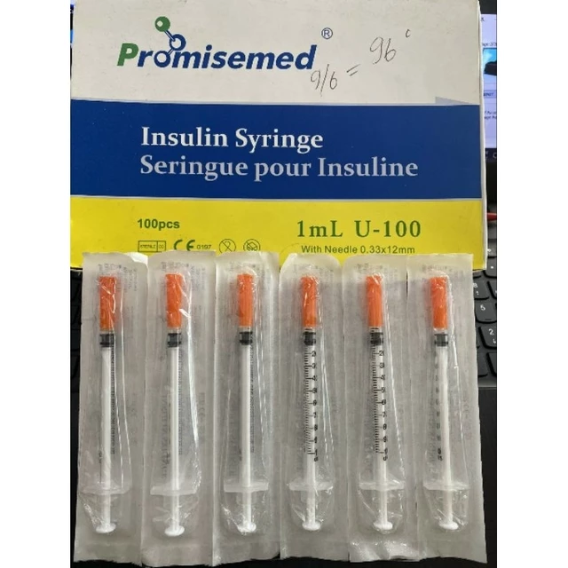 Hộp 100 chiếc xi lanh tiêm Thẩm mỹ, Bơm kim tiêm tiểu đường 40ui/100ui 1ml