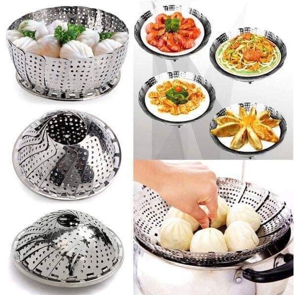 Vỉ hấp, đô xôi inox đa năng, tiện lợi vừa mọi loại nồi, Rổ hấp Inox 304 gấp gọn, dùng hấp thực phẩm tiện lợi , xửng hấp#