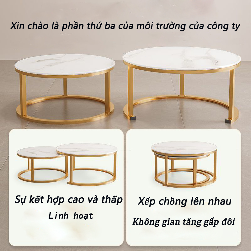SUNNY Bàn Trà Sofa Phòng Khách Sang Trọng Bàn Trà Sofa Hoa Văn Đá Cẩm Thạch Bàn Trà Tròn Khung Chân Bàn