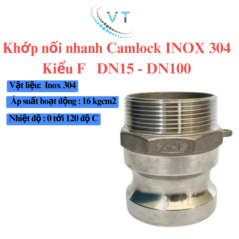 Khớp nối nhanh Camlock INOX 304  Kiểu F DN15 - DN32