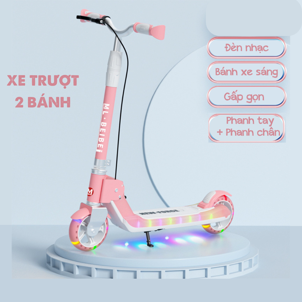 xe scooter trượt 2 bánh cho bé từ 4-15 tuổi BILA tải trọng 100kg có phanh tay chân, nhạc đèn vui nhộn, đồ chơi trẻ em