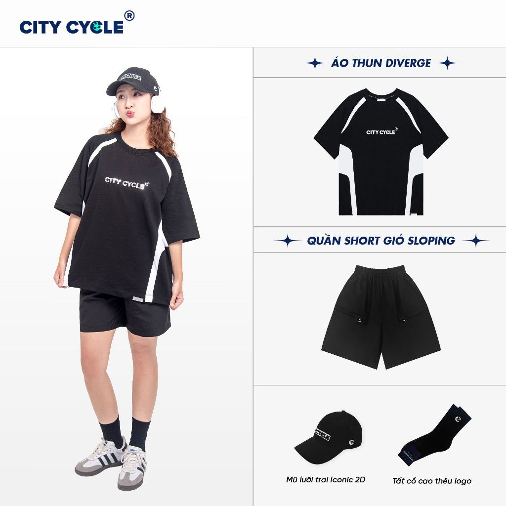 Quần Short Gió Sloping Local Brand Chính Hãng City Cycle vải gió cao cấp cotton ống rộng unisex