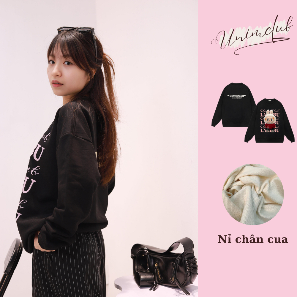 [Nỉ Chân Cua] Áo Sweater Labubu Áo Dài Tay Thu Đông Unisex Unim Club Chất Nỉ Chân Cua Premium Định Lượng 350 GSM