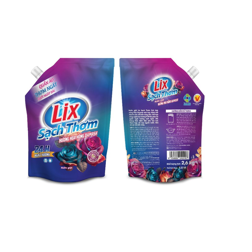 Ảnh Nước giặt Lix sạch thơm hương hoa hồng Damask Lixco Việt Nam nước giặt Lix cho giặt tay và giặt máy 18401 2,6kg 1