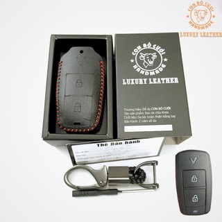 Da Thật- Bao Da Chìa Khoá Ô Tô Vinfast VF3, Ốp khoá da bò thật 100% giữ khoá như mới khắc tên số điện thoại