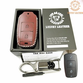 Da Thật- Bao Da Chìa Khoá Ô Tô Vinfast VF3, Ốp khoá da bò thật 100% giữ khoá như mới khắc tên số điện thoại