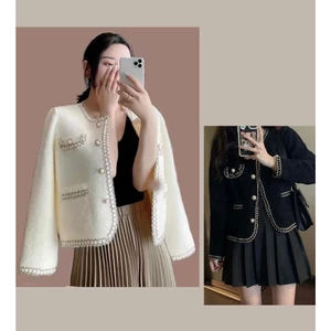 Áo khoác dạ cardigan len lông thỏ dày dặn thiết kế phối viền ngọc sang trọng XIMIMI SP24
