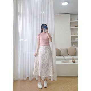 Chân váy hoa midi - chân váy hoa nhí lưng chun nữ nhiennhienvintage NCV00002