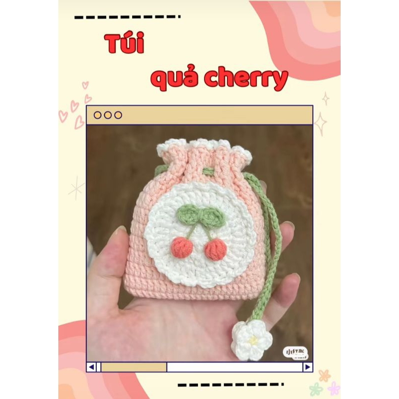 Túi rút Cherry len handmade xinh xắn | Shopee Việt Nam