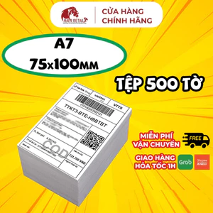 Giấy In Nhiệt A7 75x100mm Tệp 500 Tờ Siêu Tiết Kiệm In Sắc Nét Bám Dính Cực Chắc Không Phai Mực
