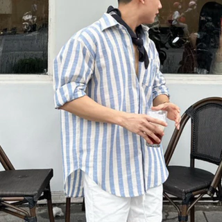 Áo Sơ Mi Nam Kẻ Sọc Form Rộng Dáng Xuông Vải Linen Abandon A14