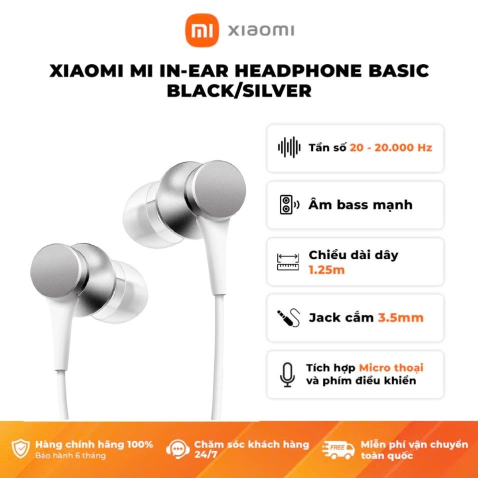 Ảnh Tai Nghe Nhét Tai Xiaomi Mi In-Ear Headphones Basic (Black/Silver) / Chiều Dài Dây 1.2m / Jack 3.5 mm / Có Mic Nghe Gọi 3