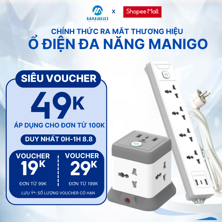 Ảnh Combo ổ cắm đa năng Manigo Chiều Dài 3,5M, Ổ cắm điện 2500W USB Type-C BH 18 Tháng 1