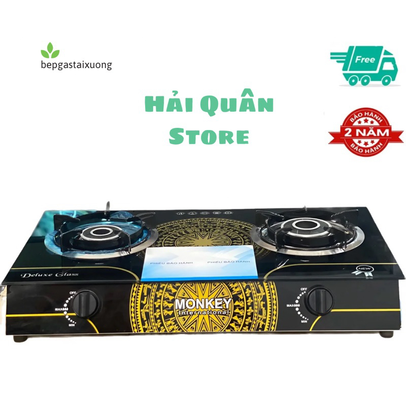 Bếp Gas đôi Monkey- Mặt kính cường lực trống đồng cao cấp